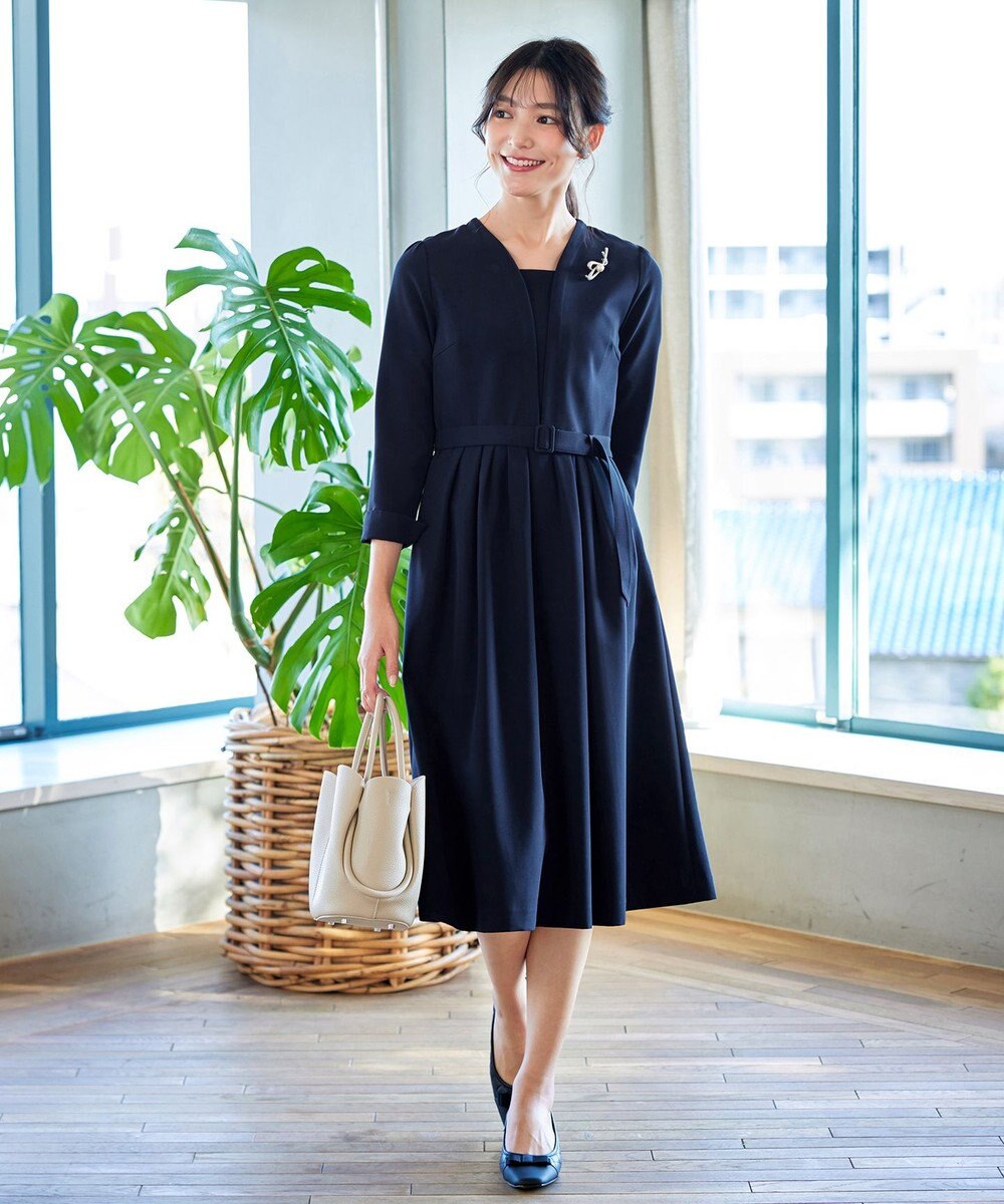 Tiaclasse 【ダブルクロス・洗える】 ナローVネックワンピース 