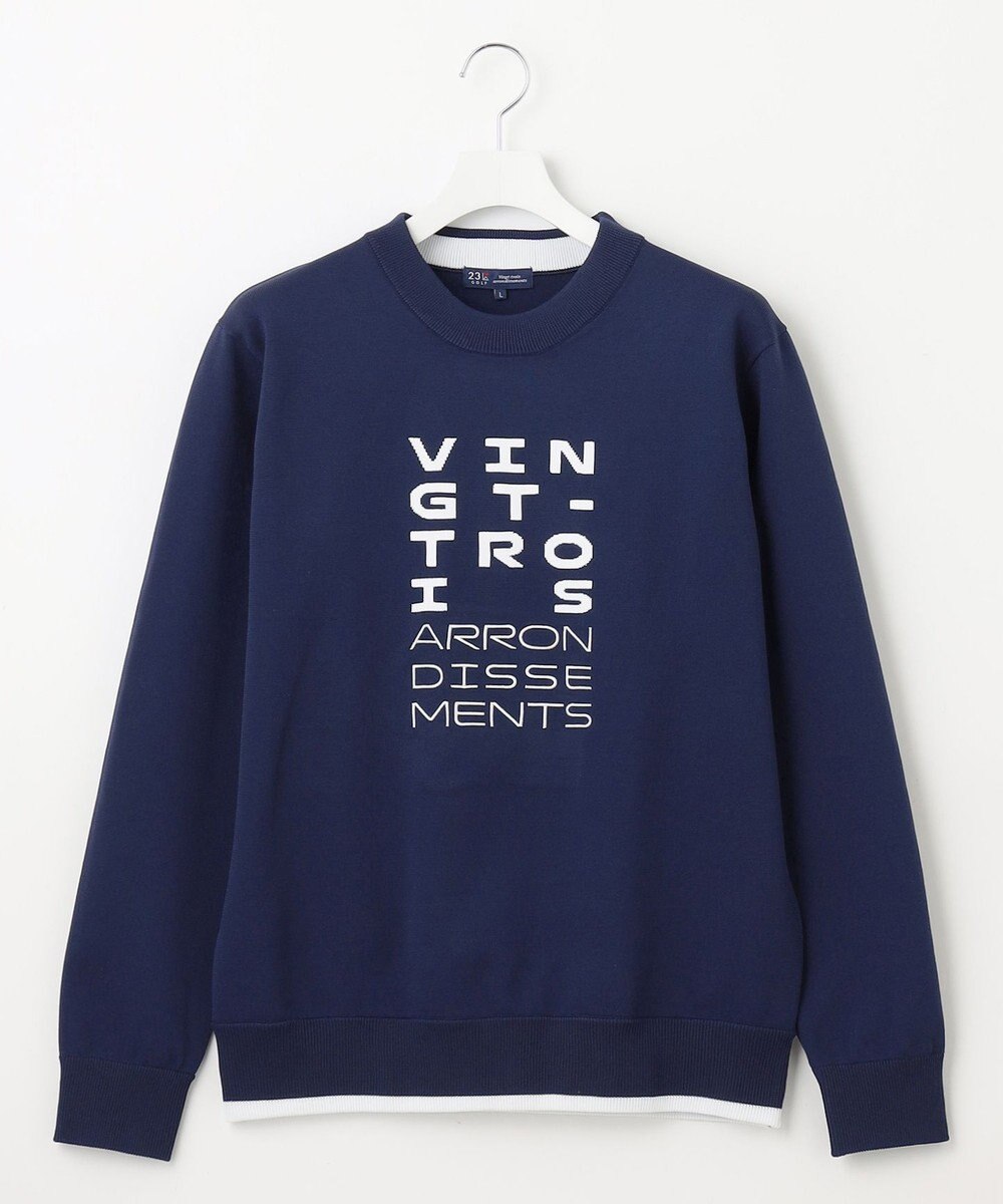 23区GOLF 【MEN】【ウォッシャブル】ロゴインターシャ ポリエステルニット 