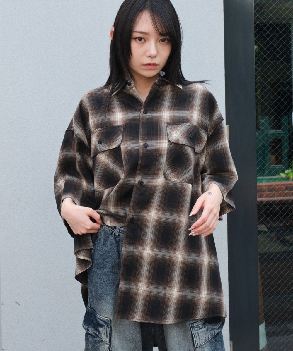 WEGO 【ユニセックス着用ITEM/SMLサイズ展開】オンブレチェックシャツ（SS） 