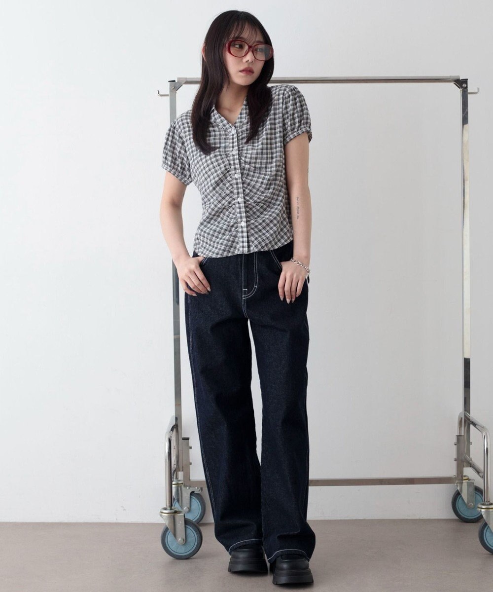 WEGO コンパクトギャザーチェックシャツ 