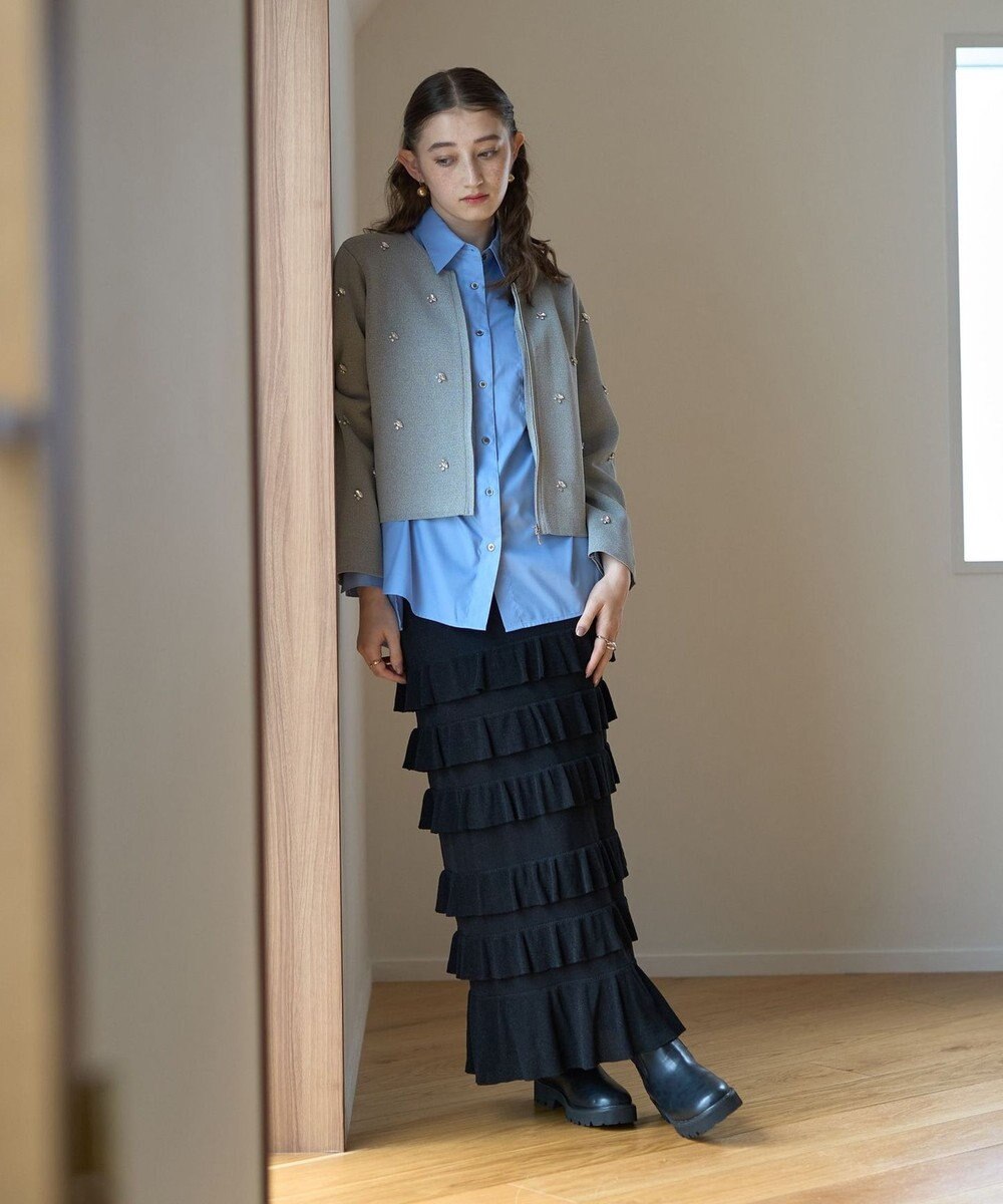 YECCA VECCA ティアードフリルラメニットスカート 