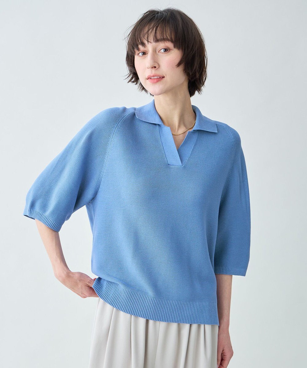 ANY L アクリルガーターポロ衿ニット 