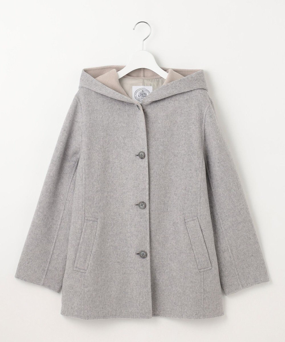J.PRESS LADIES ウールナイロンリバー フード付き コート 