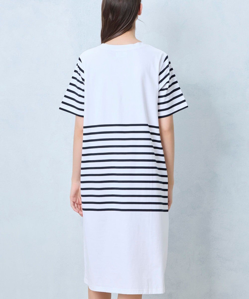 une nana cool 【綿100％】60ハイゲージ天竺パネルボーダー半袖ワンピース 