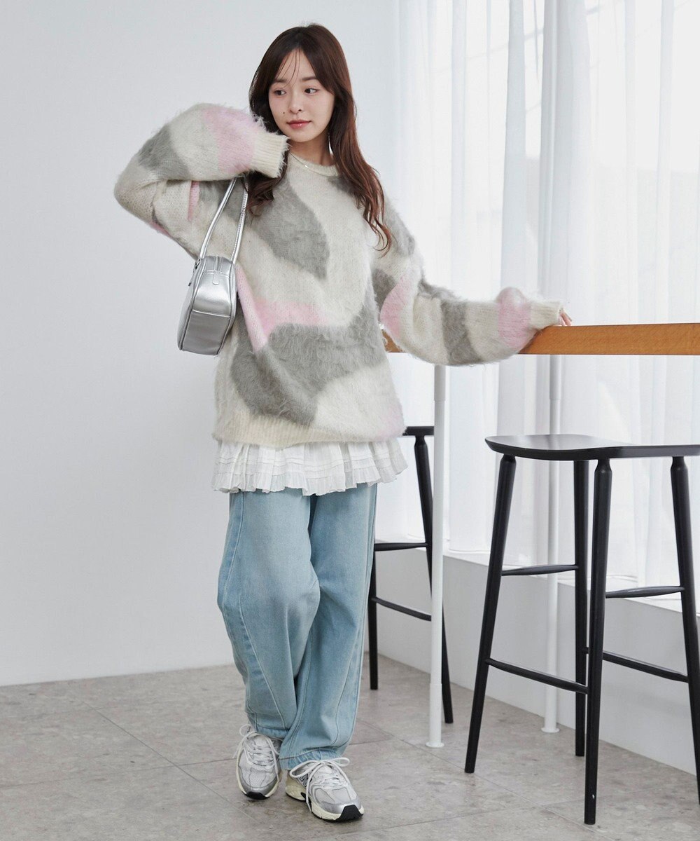 WEGO 【ユニセックス着用ITEM】マーブルシャギーニットプルオーバー 