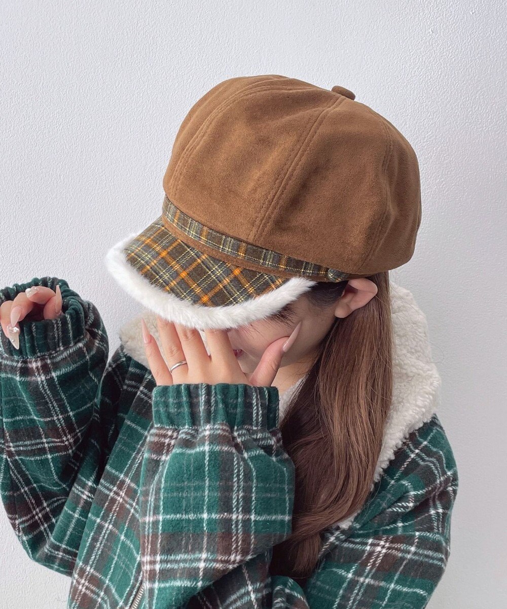 WEGO チェック柄Fスエードキャスケット 