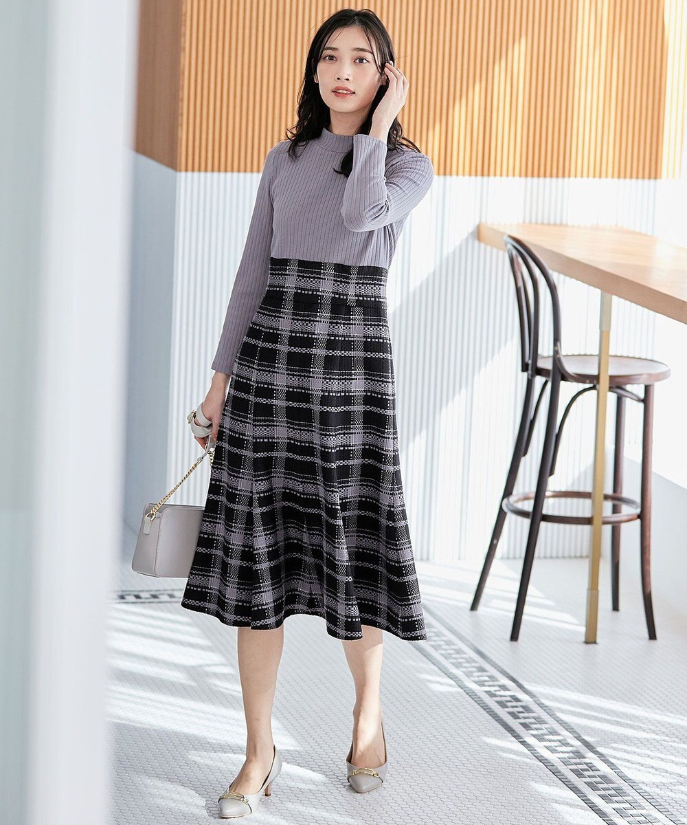 ANY SIS 【洗える】チェックジャガードコンビ ワンピース 