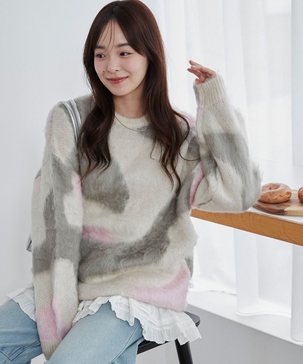 WEGO 【ユニセックス着用ITEM】マーブルシャギーニットプルオーバー 