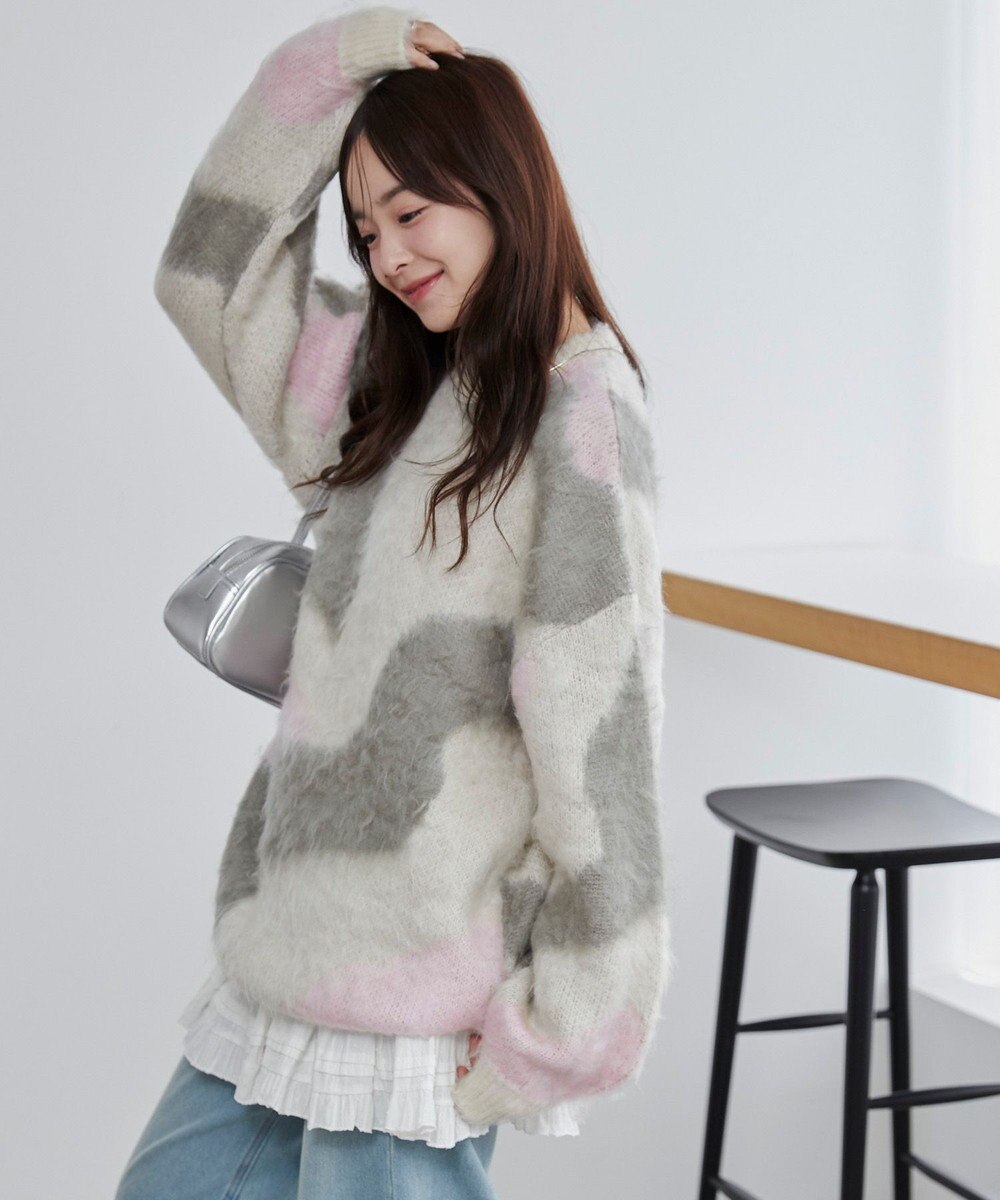 WEGO 【ユニセックス着用ITEM】マーブルシャギーニットプルオーバー 