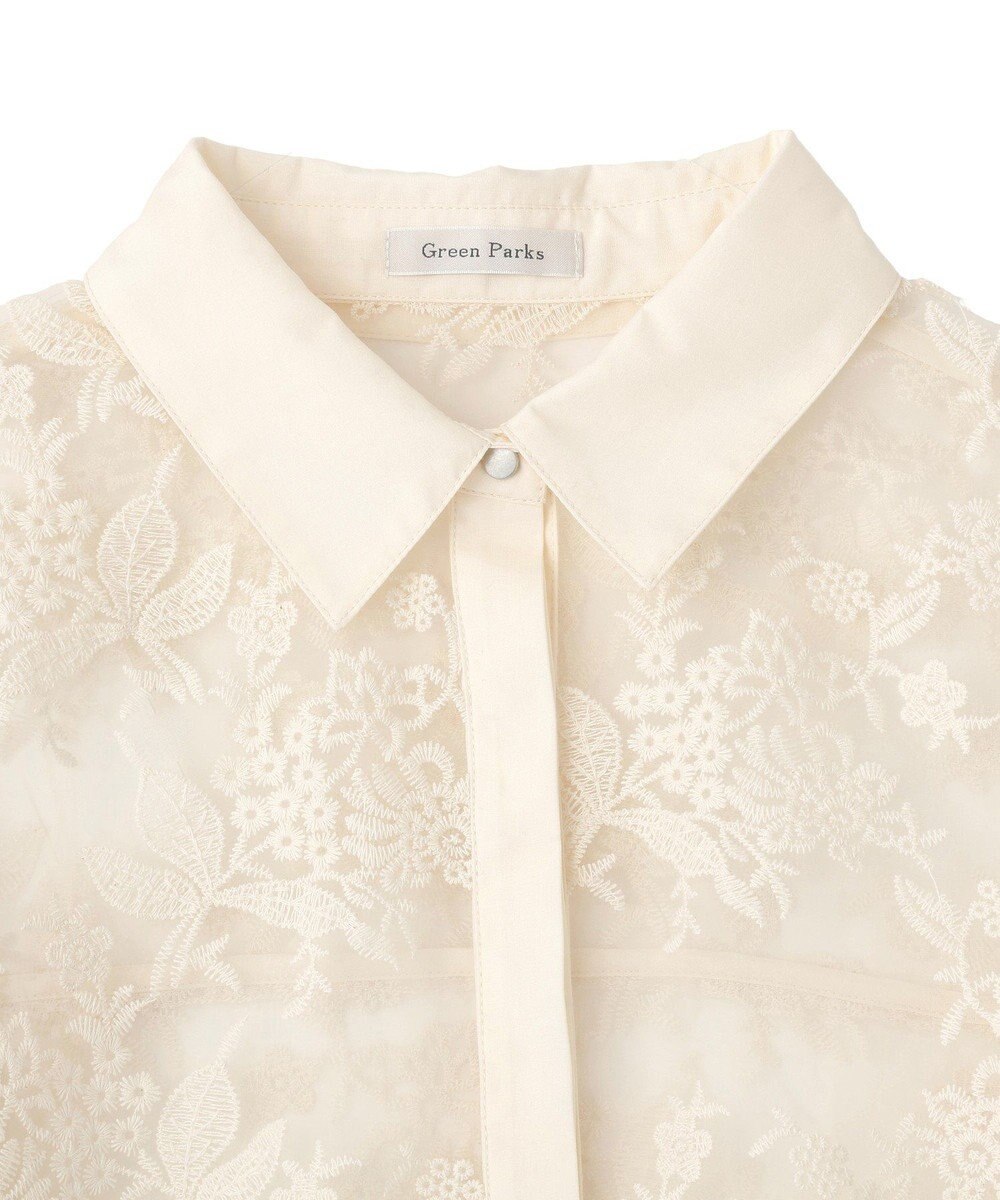 Green Parks オーガン刺繍比翼シャツ 