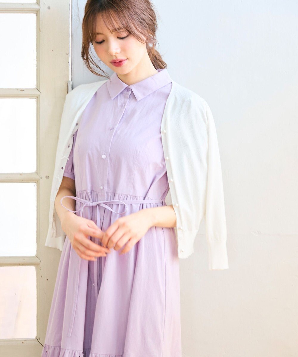 Feroux リボンパール七分袖 カーディガン 