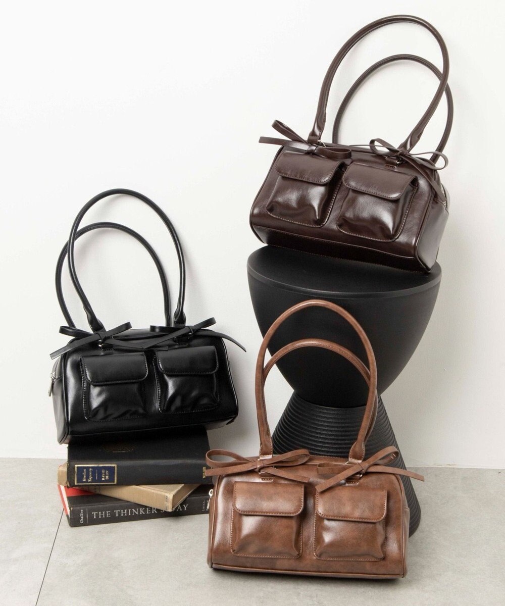 WEGO リボン付きボストンバッグ 