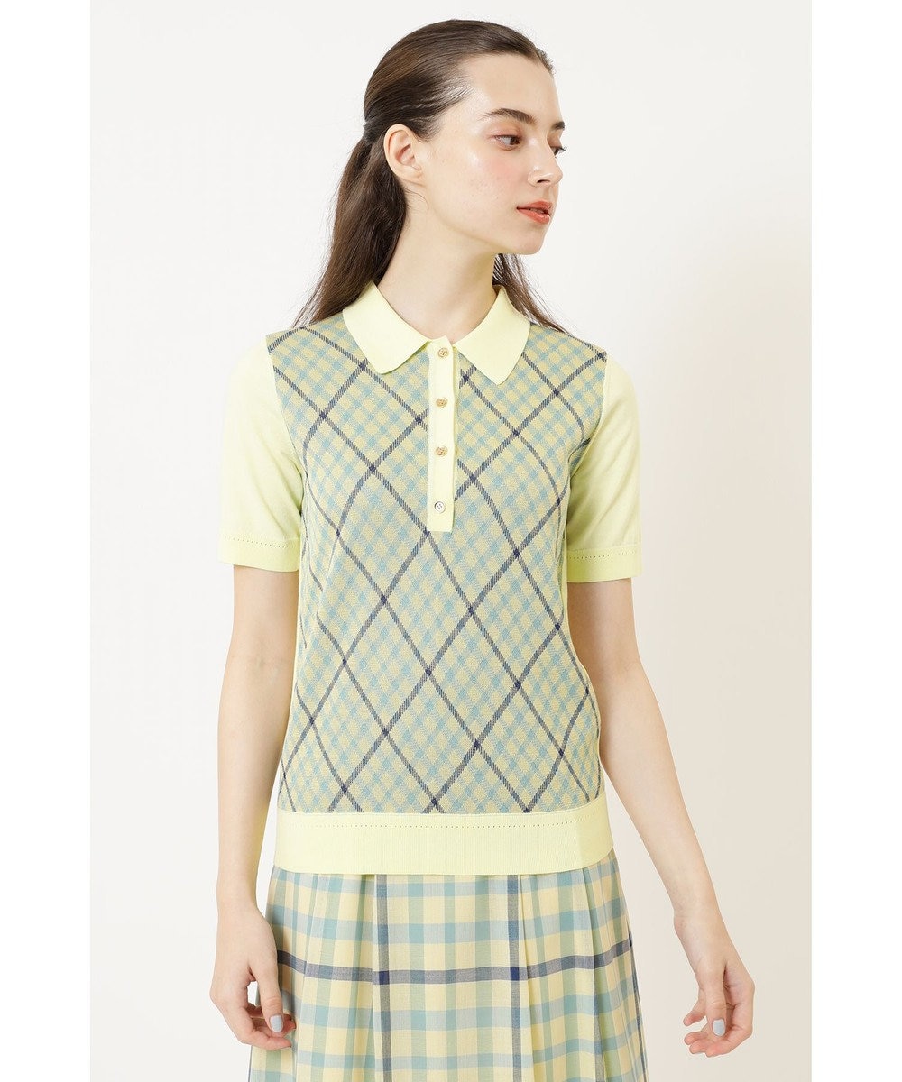 DAKS ジャカードチェックニットポロ 