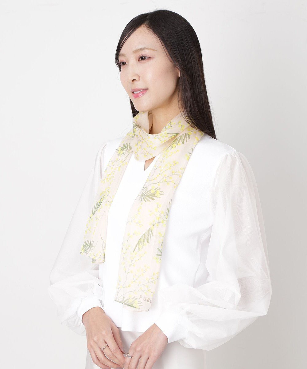 MOONBAT 【シルク100%】FURLA (フルラ) ミモザ シルクシフォンプリントスカーフ 150cm×35cm  手洗い可能 