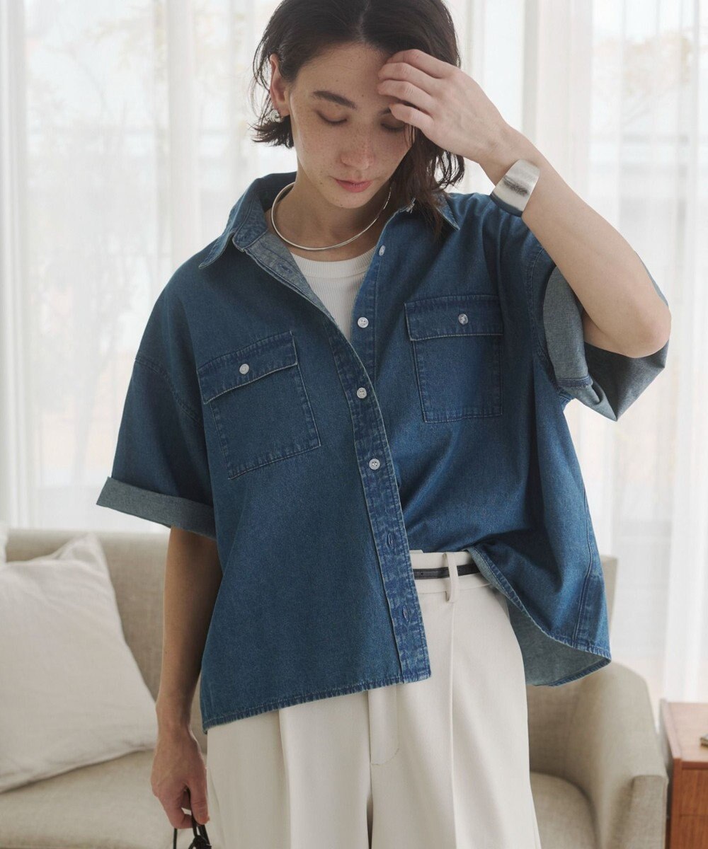 WEGO 【ANGIE VINTAGE】オーバーサイズデニム半袖シャツ 