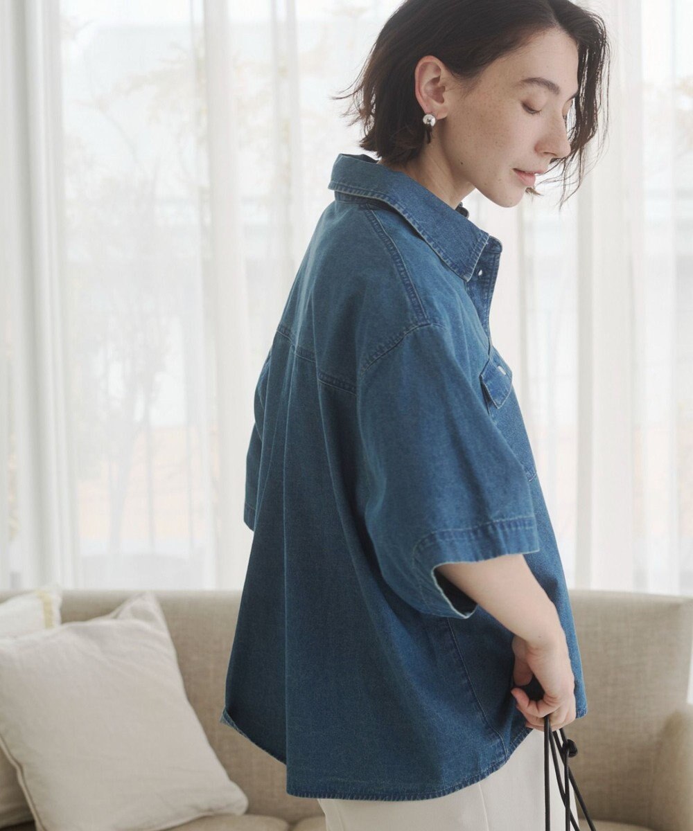 WEGO 【ANGIE VINTAGE】オーバーサイズデニム半袖シャツ 