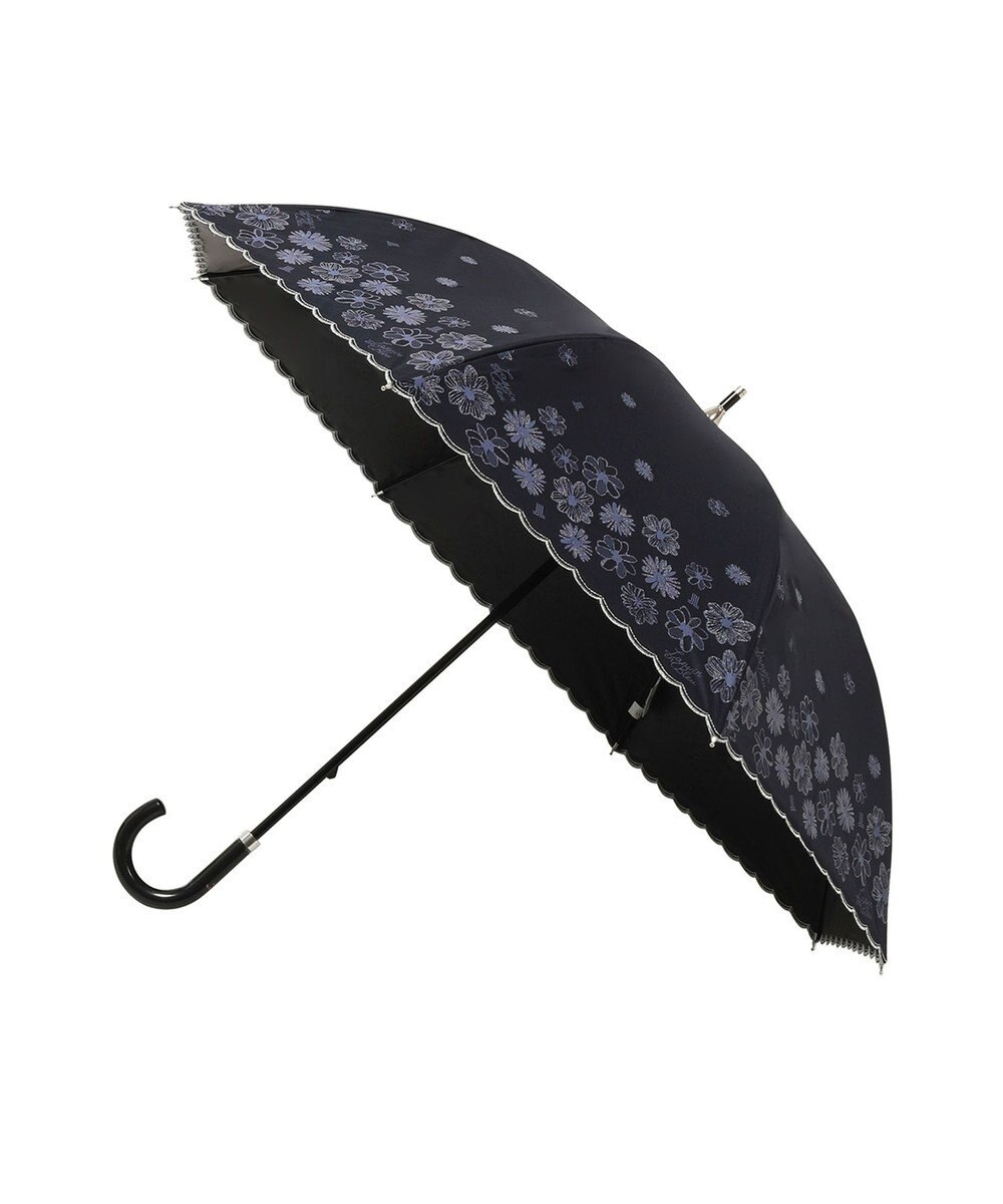 MOONBAT 【遮光率100％/遮熱/UV】LANVIN en Bleu (ランバン オン ブルー)晴雨兼用日傘 フラワーグリッター シルバースカラ刺繍 花柄 長傘 