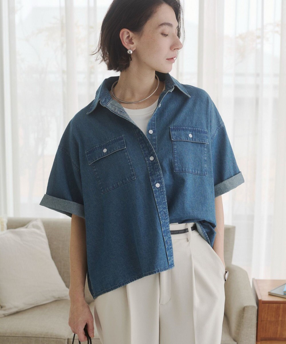 WEGO 【ANGIE VINTAGE】オーバーサイズデニム半袖シャツ 