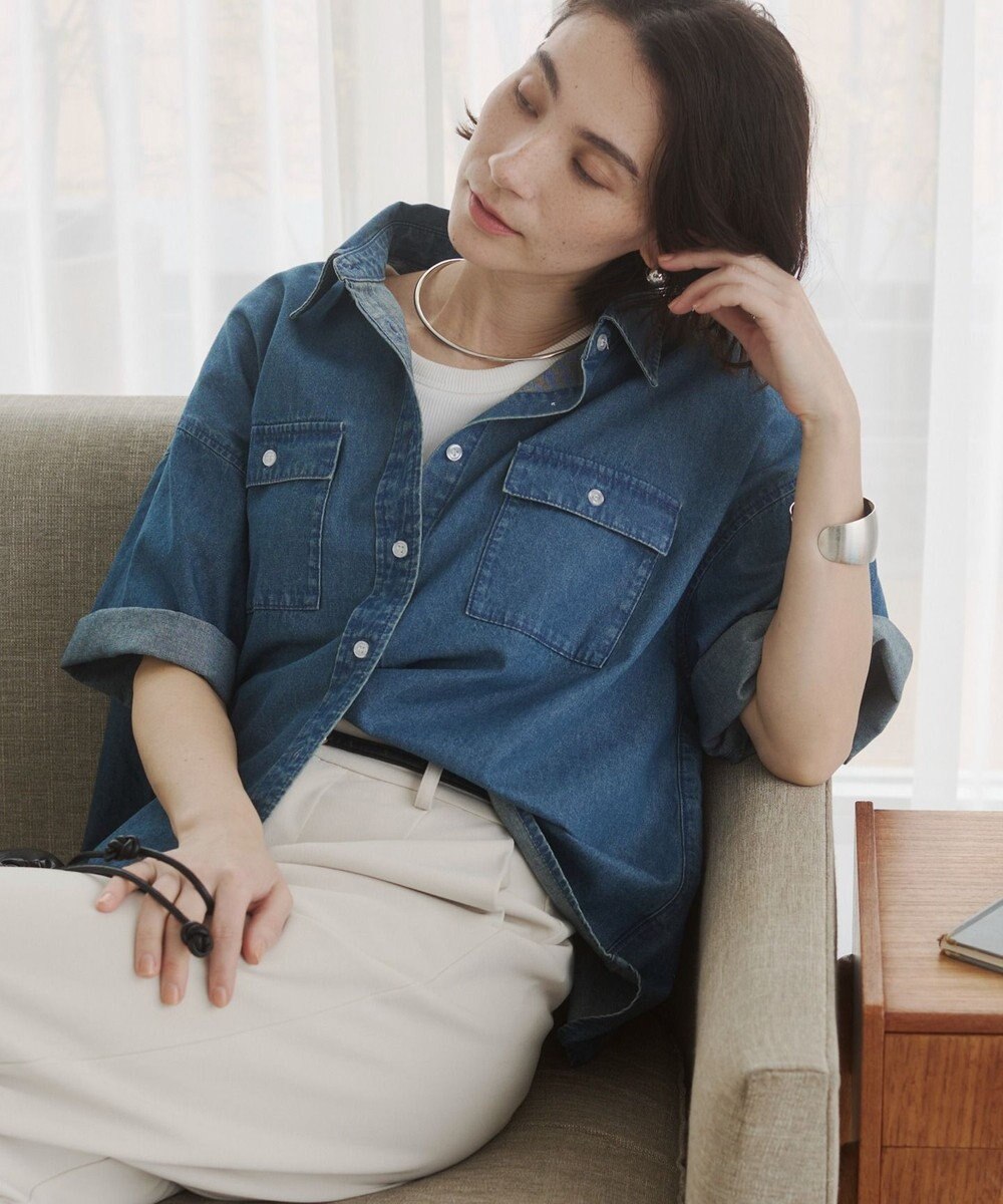 WEGO 【ANGIE VINTAGE】オーバーサイズデニム半袖シャツ 