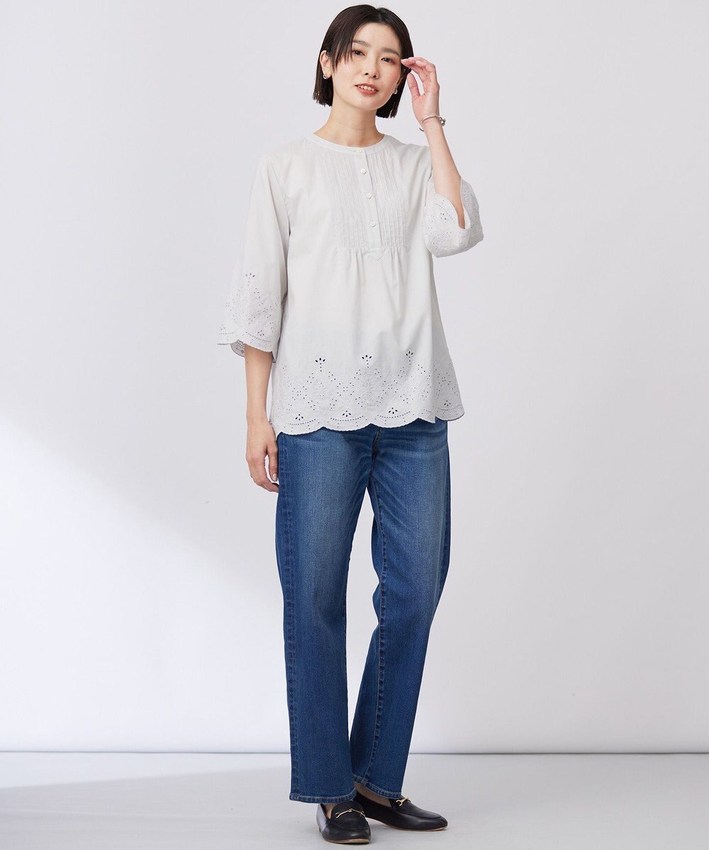 J.PRESS LADIES 【洗える】セルロースライト刺繍 ピンタック ブラウス 