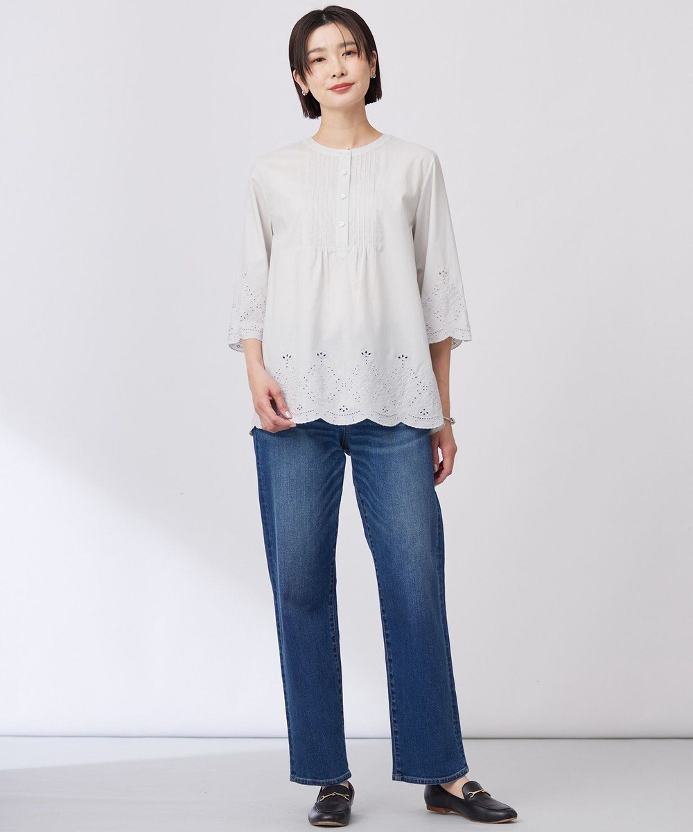 J.PRESS LADIES 【洗える】セルロースライト刺繍 ピンタック ブラウス 