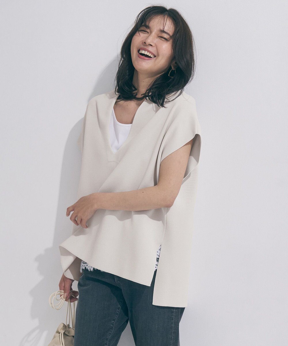 UNFILO 【WEB限定カラー】スゴ機能美ニット キーネック ジレ 