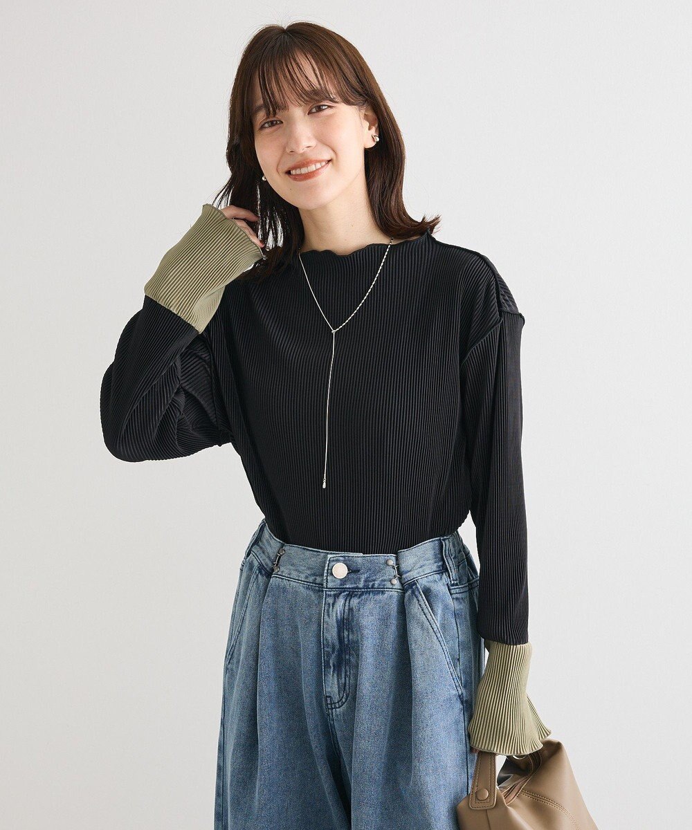 Green Parks プリーツ袖配色プルオーバー 