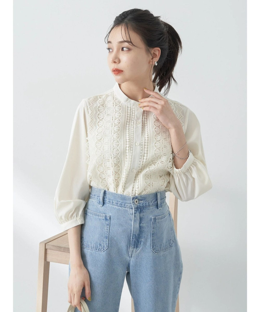 earth music&ecology フロントレースシフォンブラウス 