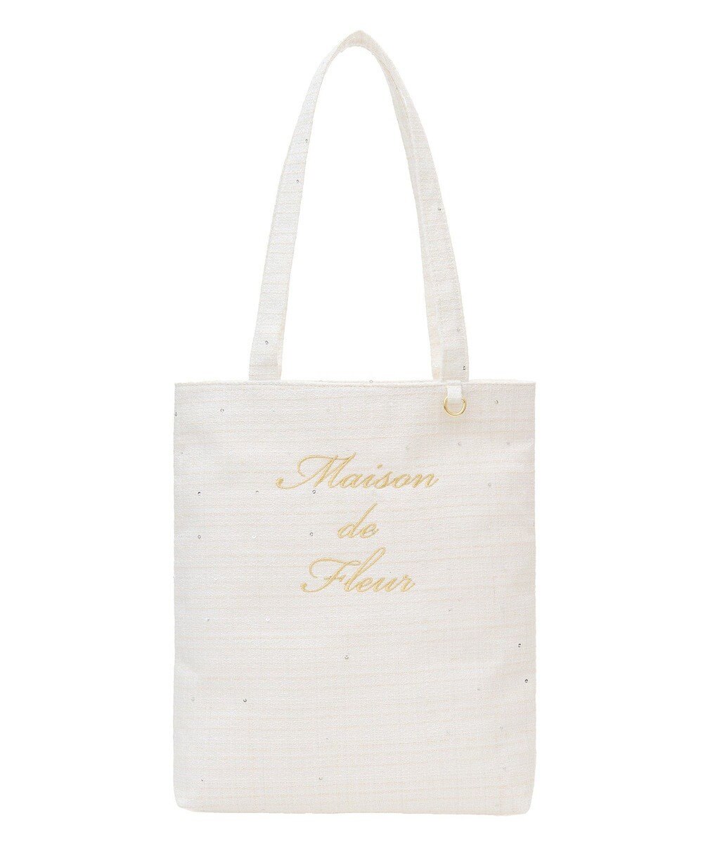 Maison de FLEUR ツイードブランドロゴ刺繍トートバッグ 