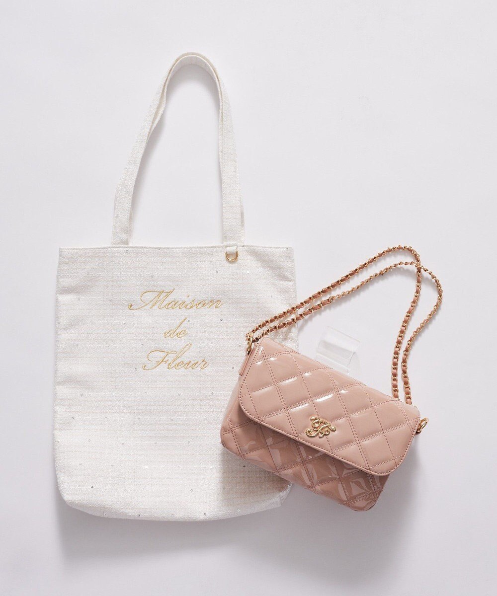 Maison de FLEUR ツイードブランドロゴ刺繍トートバッグ 