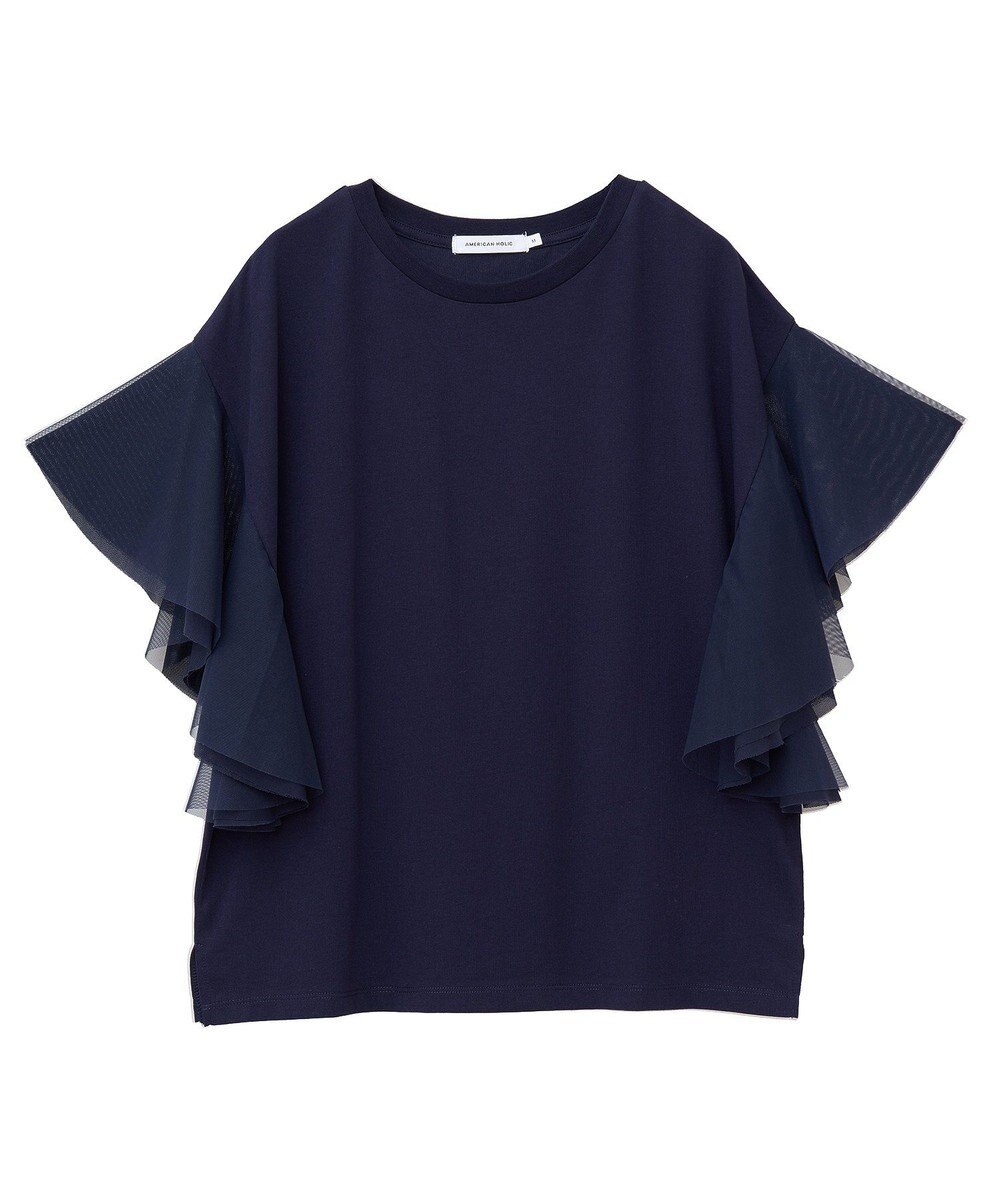 AMERICAN HOLIC 袖チュールサイドスリットプルオーバー 