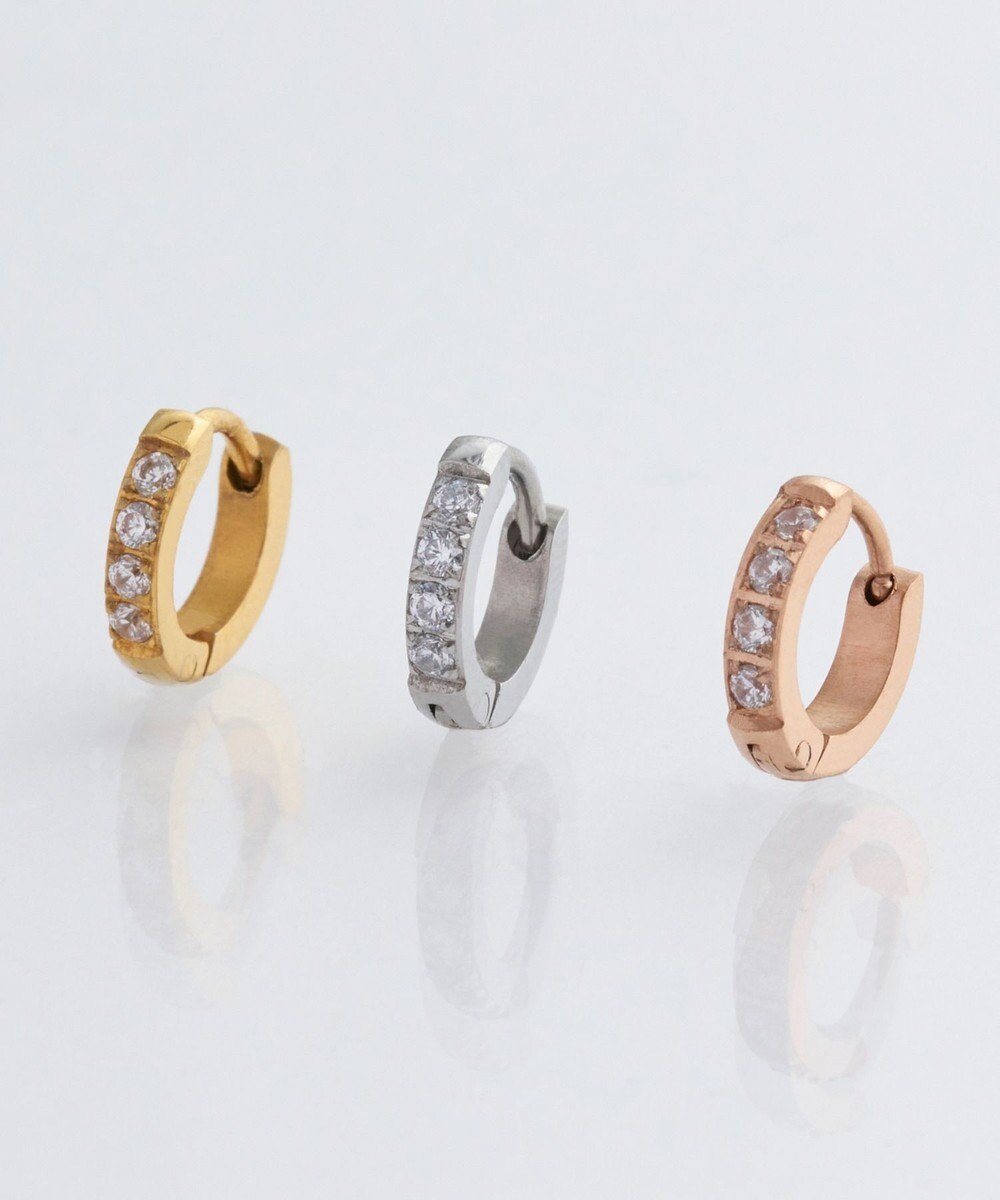 Phoebe 【金属アレルギー対応】ワンタッチビジューフープミニピアス(片耳)/サージカルステンレス シルバー 