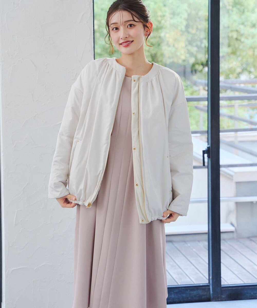 Tiaclasse 【洗える】ビジュー付きフロント切替タックワンピース 