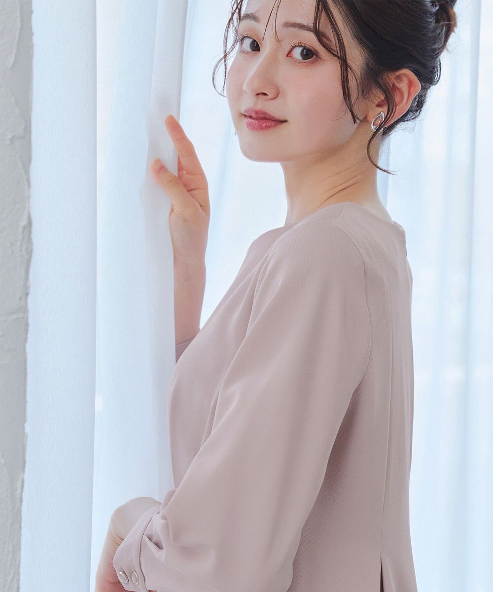 Tiaclasse 【洗える】ビジュー付きフロント切替タックワンピース 