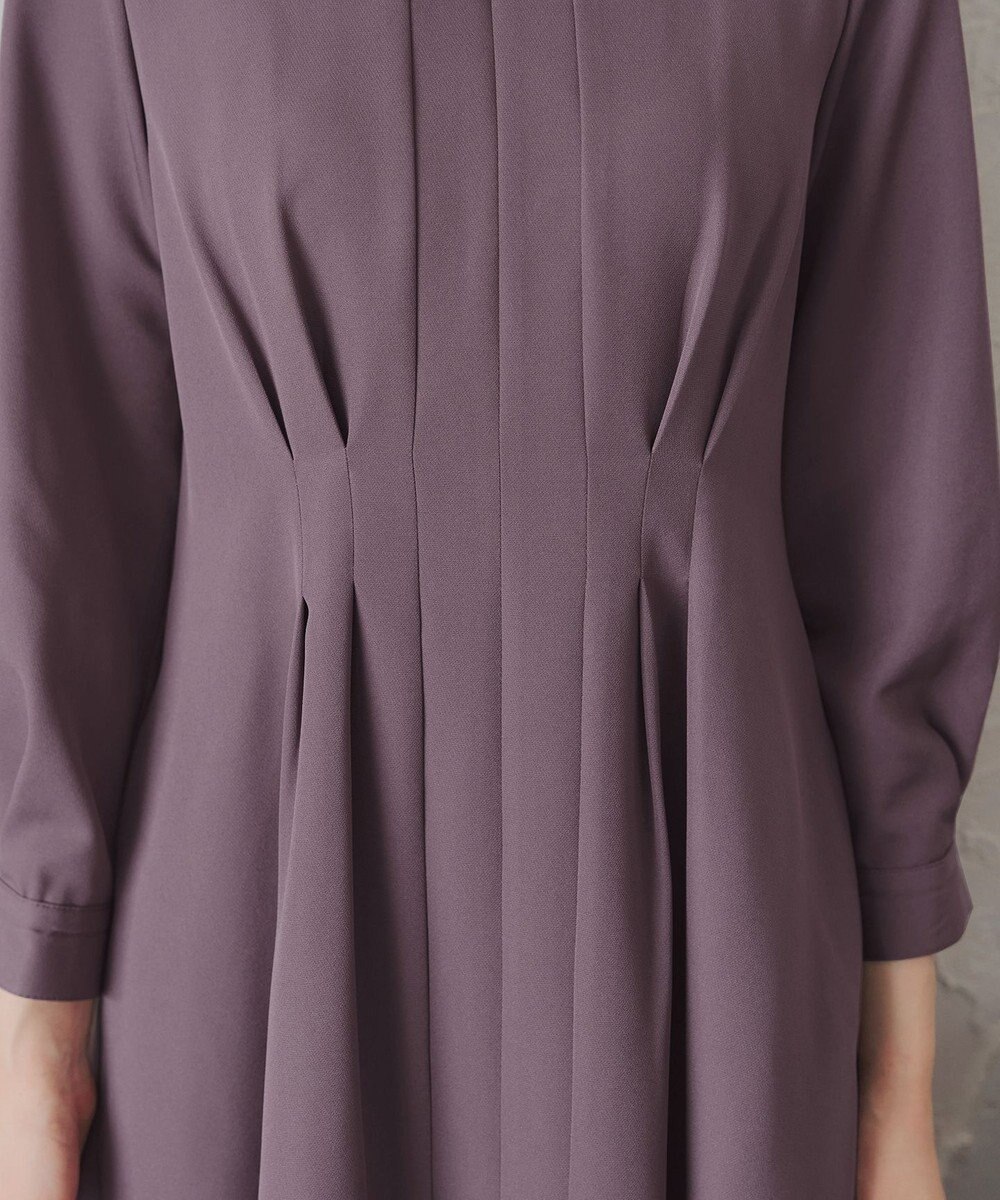 Tiaclasse 【洗える】ビジュー付きフロント切替タックワンピース 