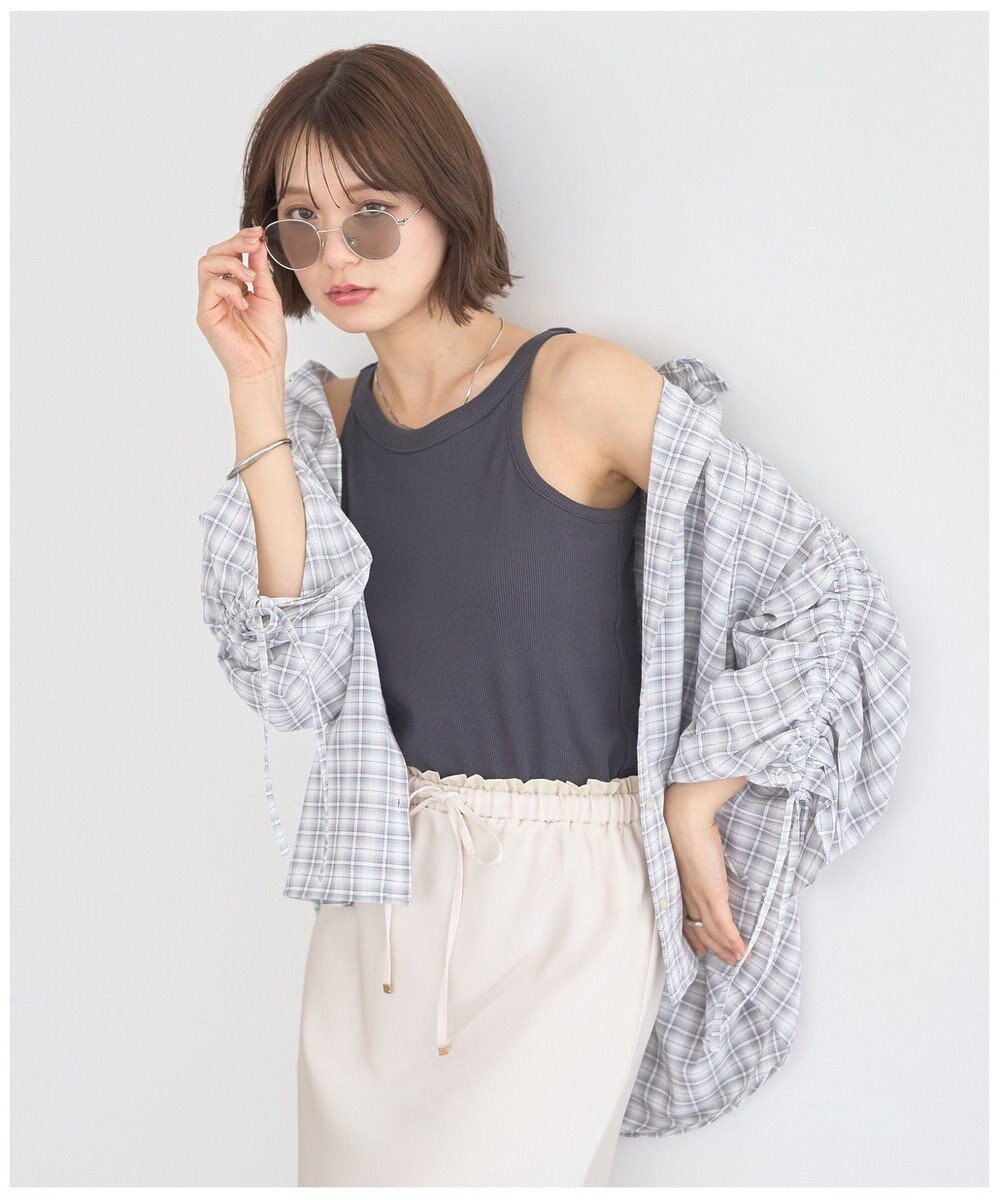 earth music&ecology シャーリングスリーブチェックシャツ 