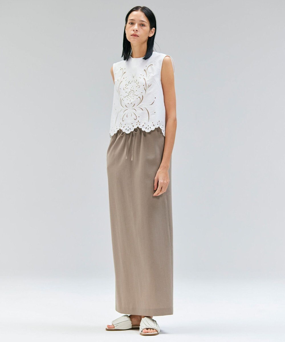 BEIGE， 【洗える】GALLERIA / コットンエンブロイダリーノースリーブブラウス 