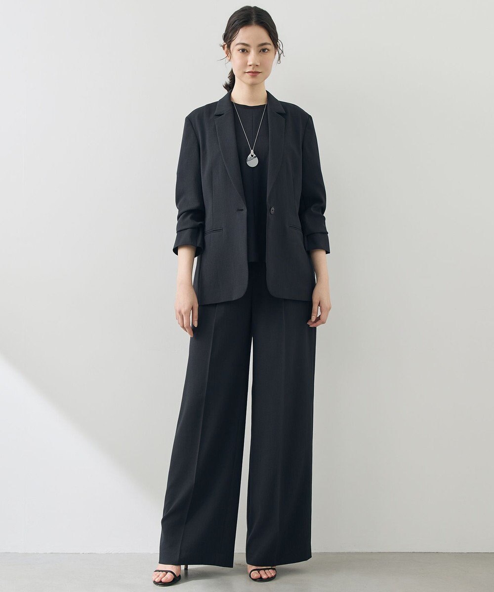 自由区 【カタログ掲載・セットアップ対応・セレモニー・ハレの日・通勤】テクスチャードスーツストレートワイド パンツ 