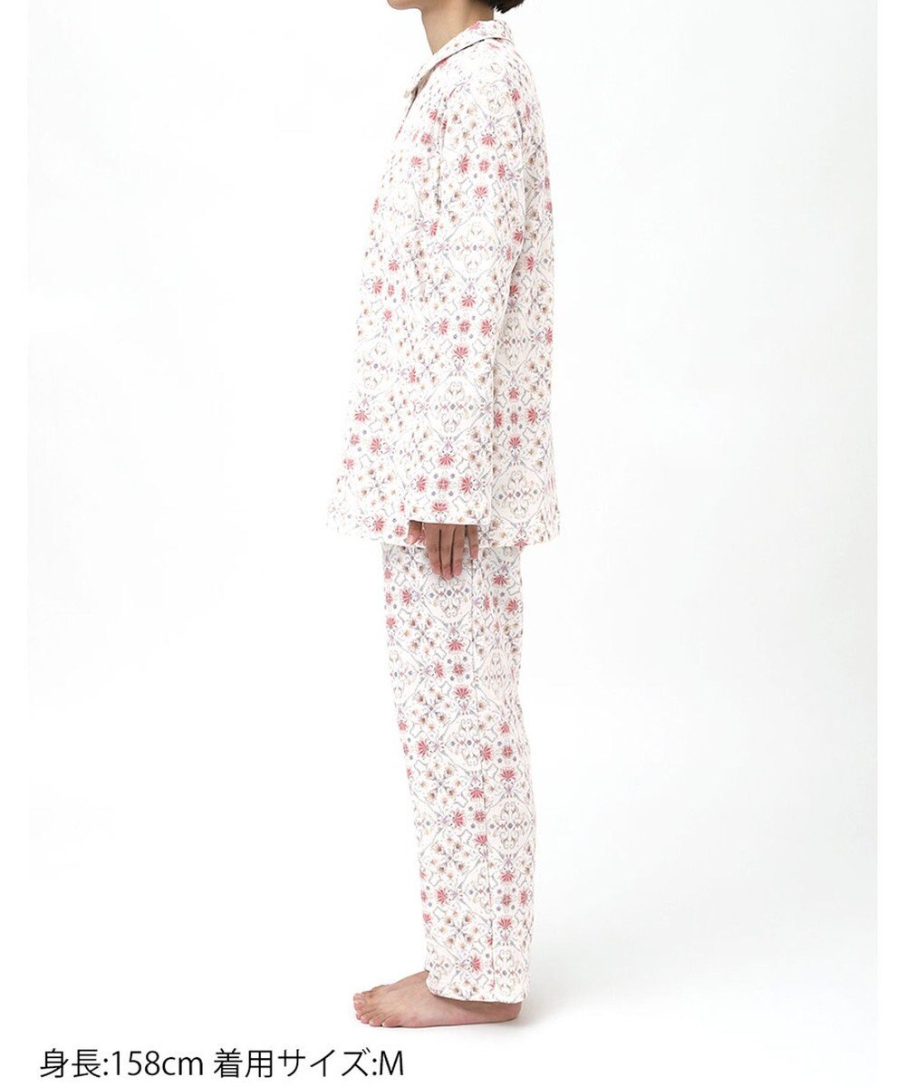 WACOAL ワコール_リラックス＆スリープ パジャマ 長袖 長ズボン 綿混(本体) ダブルジャカード素材 上下セット 前開き S~3L 大きいサイズ ミントン NDW423 /ワコール 