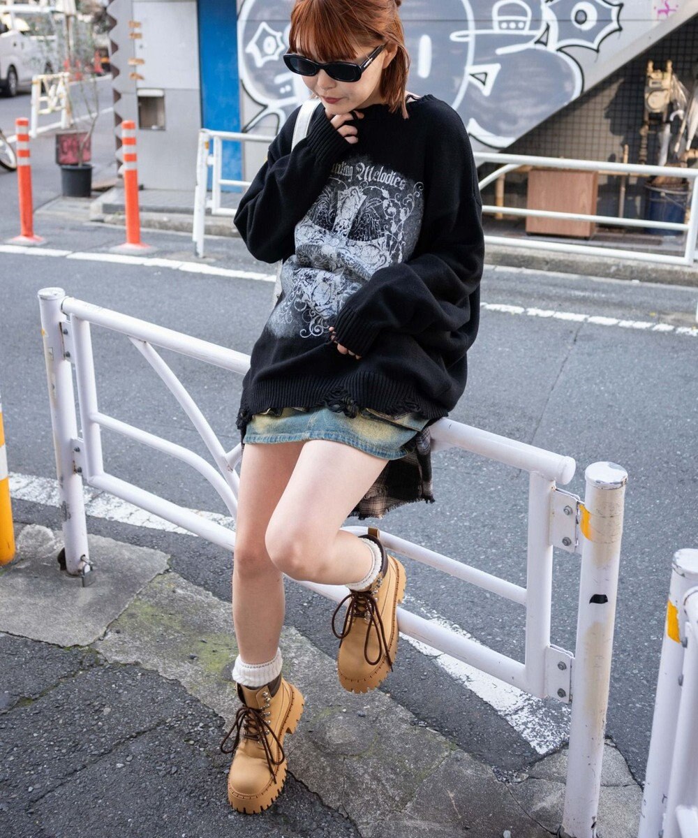 WEGO クラッシュBIGプリントニットプルオーバー 