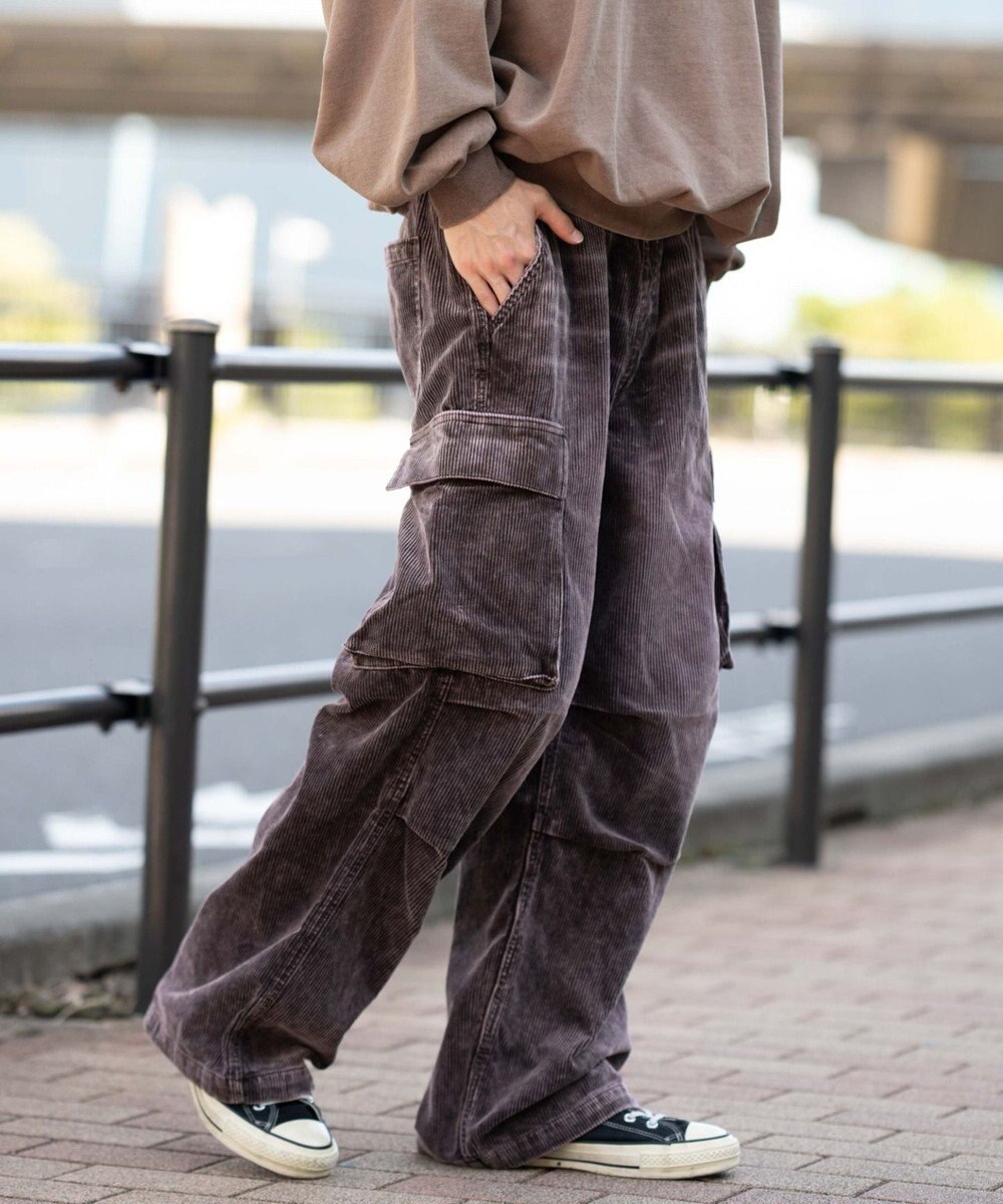 WEGO 【ウエストゴム/MLサイズ展開】イージーコーデュロイカーゴパンツ 
