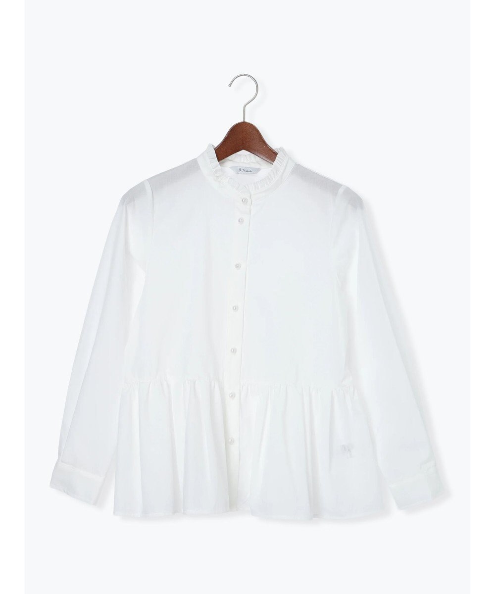 Te chichi パール釦スタンドフリルペプラムブラウス 