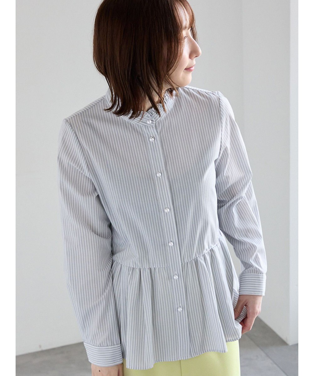 Te chichi パール釦スタンドフリルペプラムブラウス 