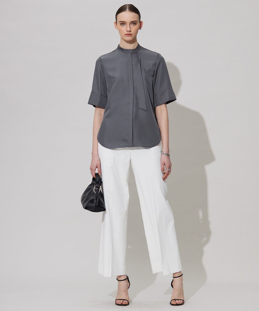 ICB 【接触冷感・速乾・洗える】シルキーツイル デザインブラウス 