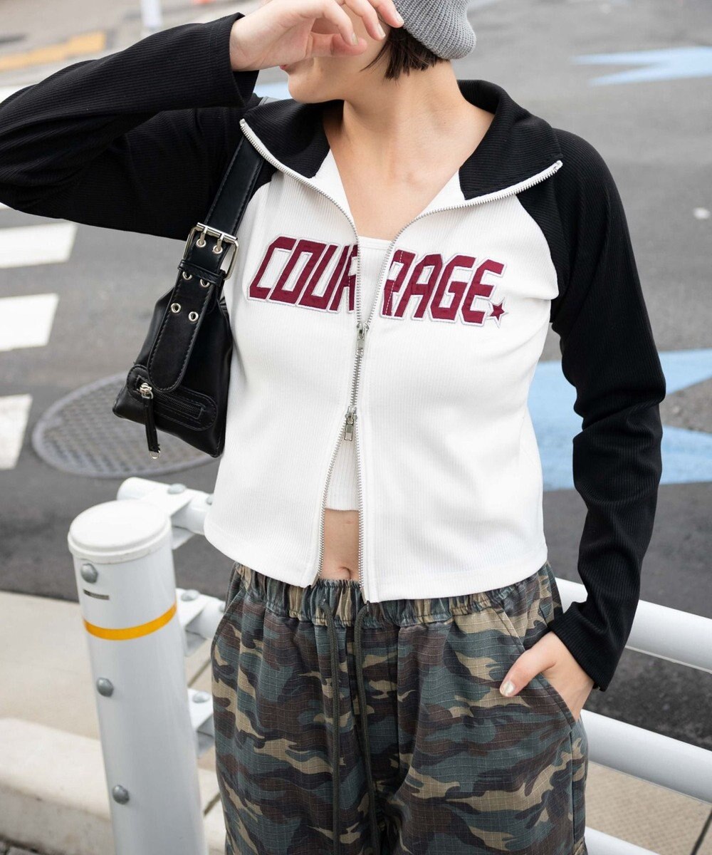 WEGO ダブルジップワッペンロゴラグランロンT 