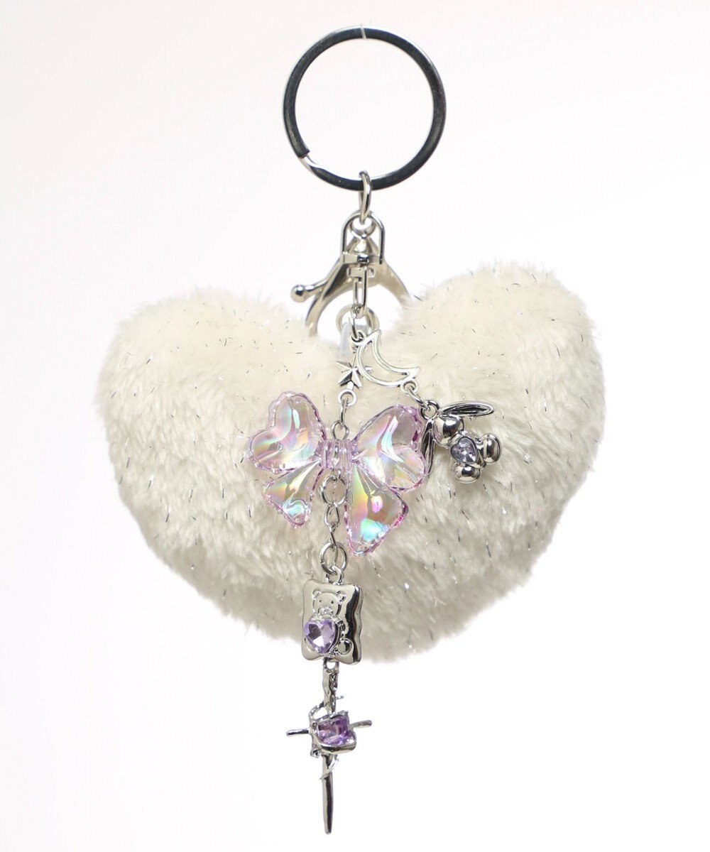 WEGO ファーハートビーズチャームキーホルダー 