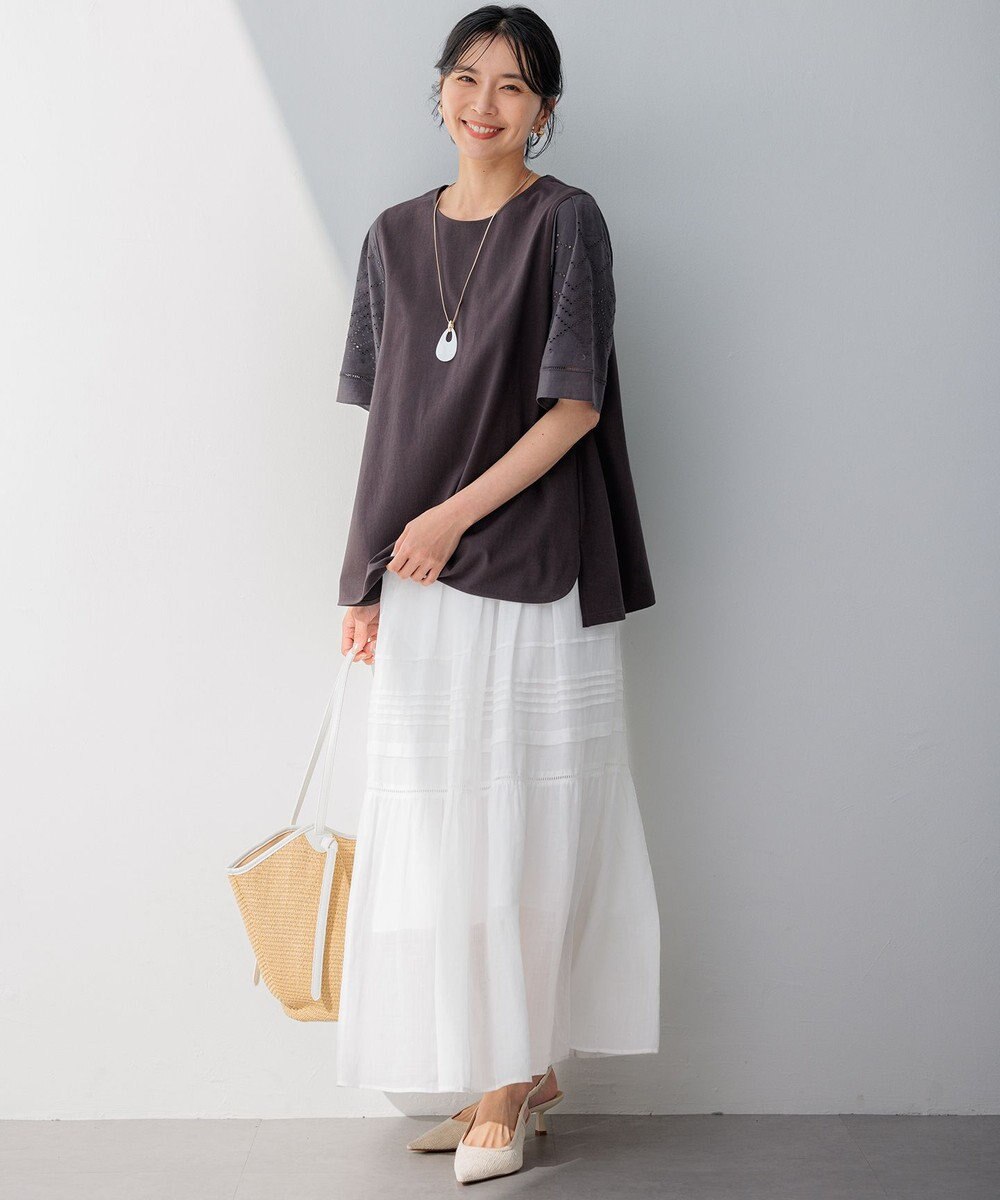 23区 【洗える】エンブロイダリー コンビジャージー カットソー 