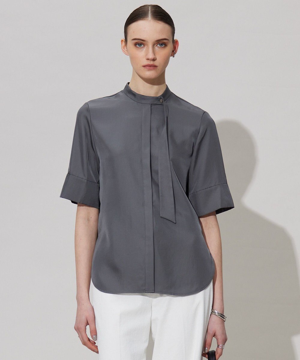 ICB 【接触冷感・速乾・洗える】シルキーツイル デザインブラウス 