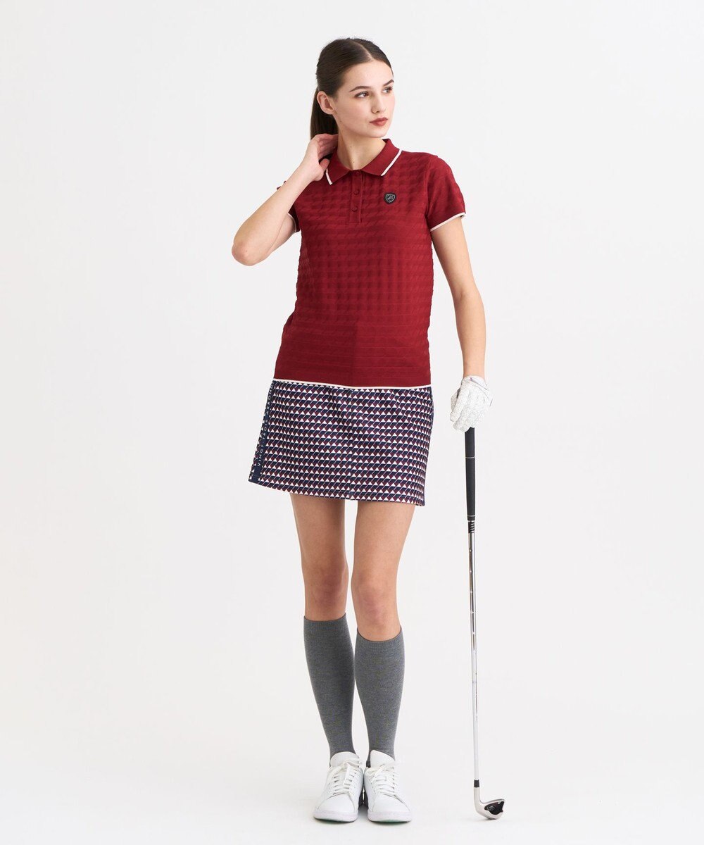 23区GOLF 【WOMEN】フラッグジャガードニットポロシャツ ストレッチ 半袖 