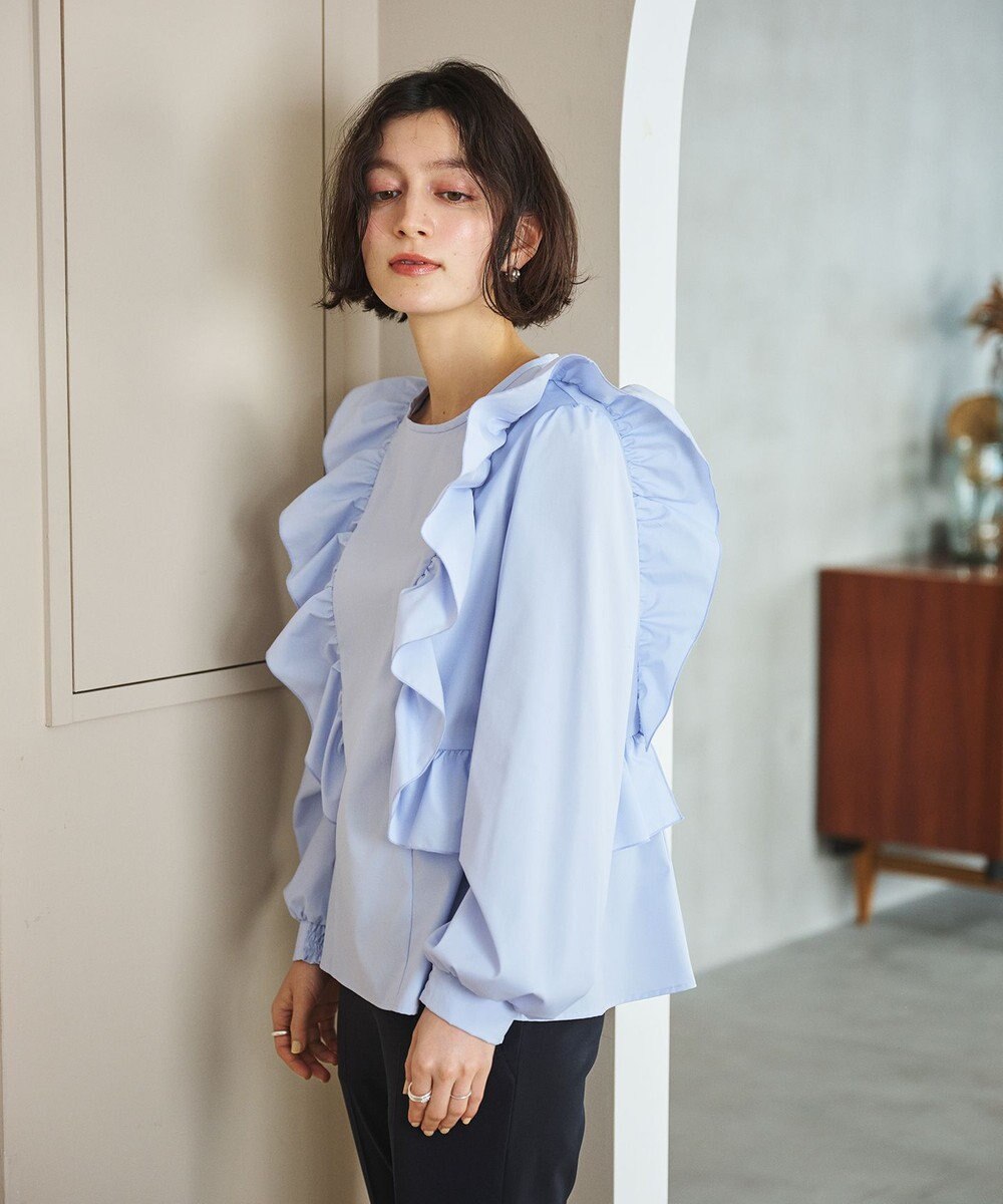 #Newans 【洗濯機可能/シワになりにくい】〈小柄さんにお勧め〉バーティカルフリルブラウス 